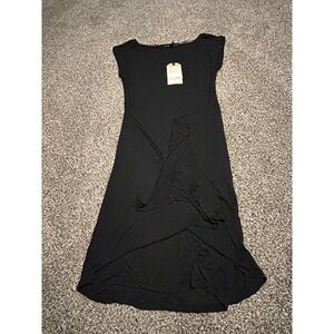 A33 Prana foundation TIE DRESS Black‎ Tencel Modal Jersey Hi Low Midi medium nwt